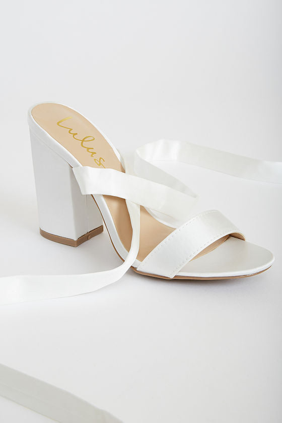 Alta Ivory Satin Lace-Up Heels