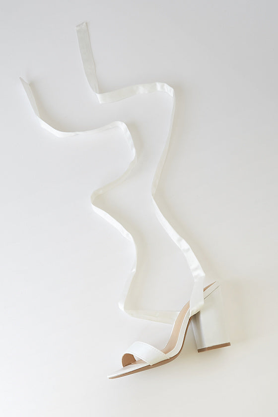 Alta Ivory Satin Lace-Up Heels
