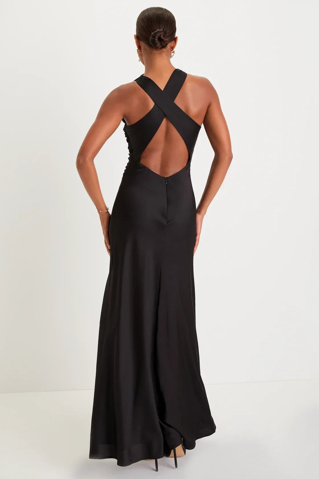 Effortlessly Sensational White Satin Backless Maxi Dress