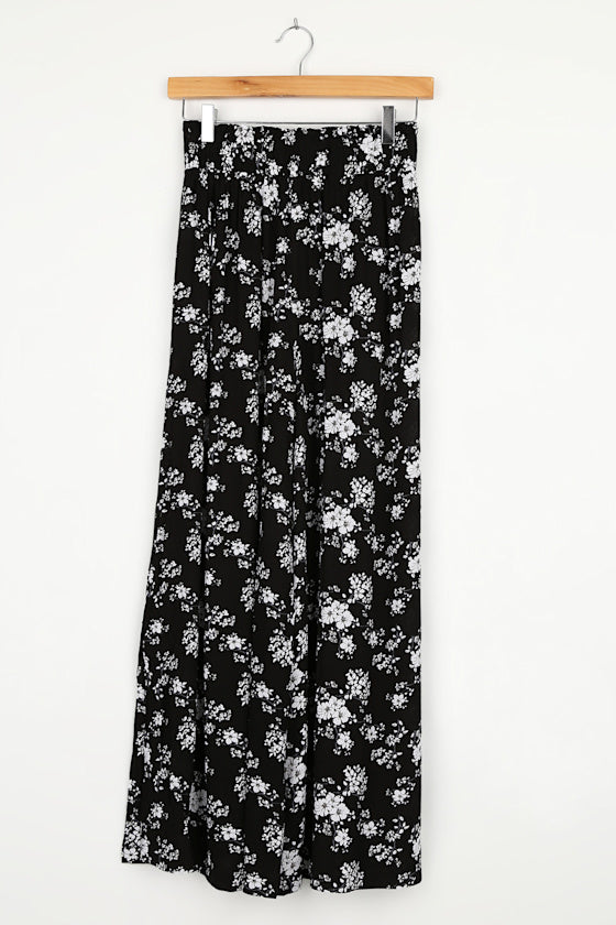 Loves the Sun Black Floral Print Wide-Leg Pants
