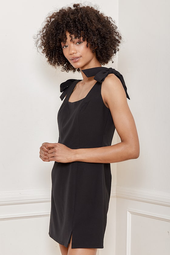 Your Sweetie Black Tie-Strap Mini Dress