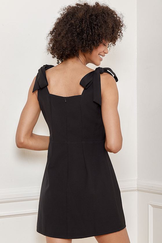 Your Sweetie Black Tie-Strap Mini Dress
