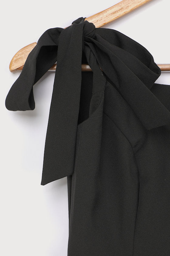 Your Sweetie Black Tie-Strap Mini Dress