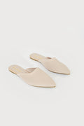 Jeaney Light Nude Ribbed Knit Pointed-Toe Mule Slides