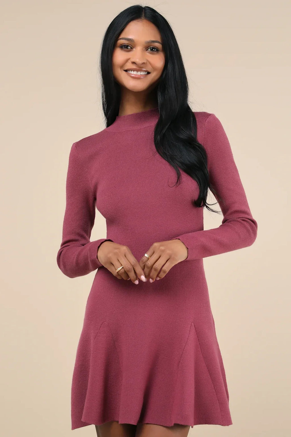 Adorable Intentions Ivory Mock Neck A-Line Mini Sweater Dress