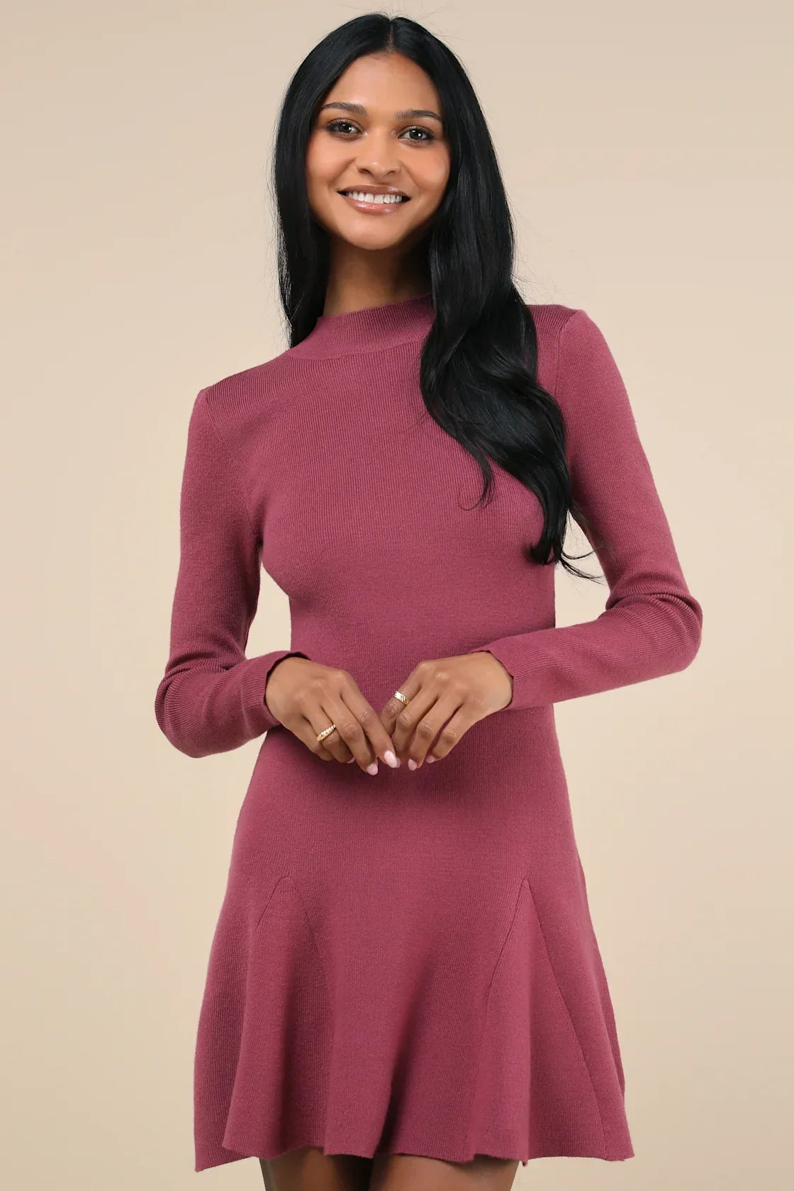 Adorable Intentions Ivory Mock Neck A-Line Mini Sweater Dress