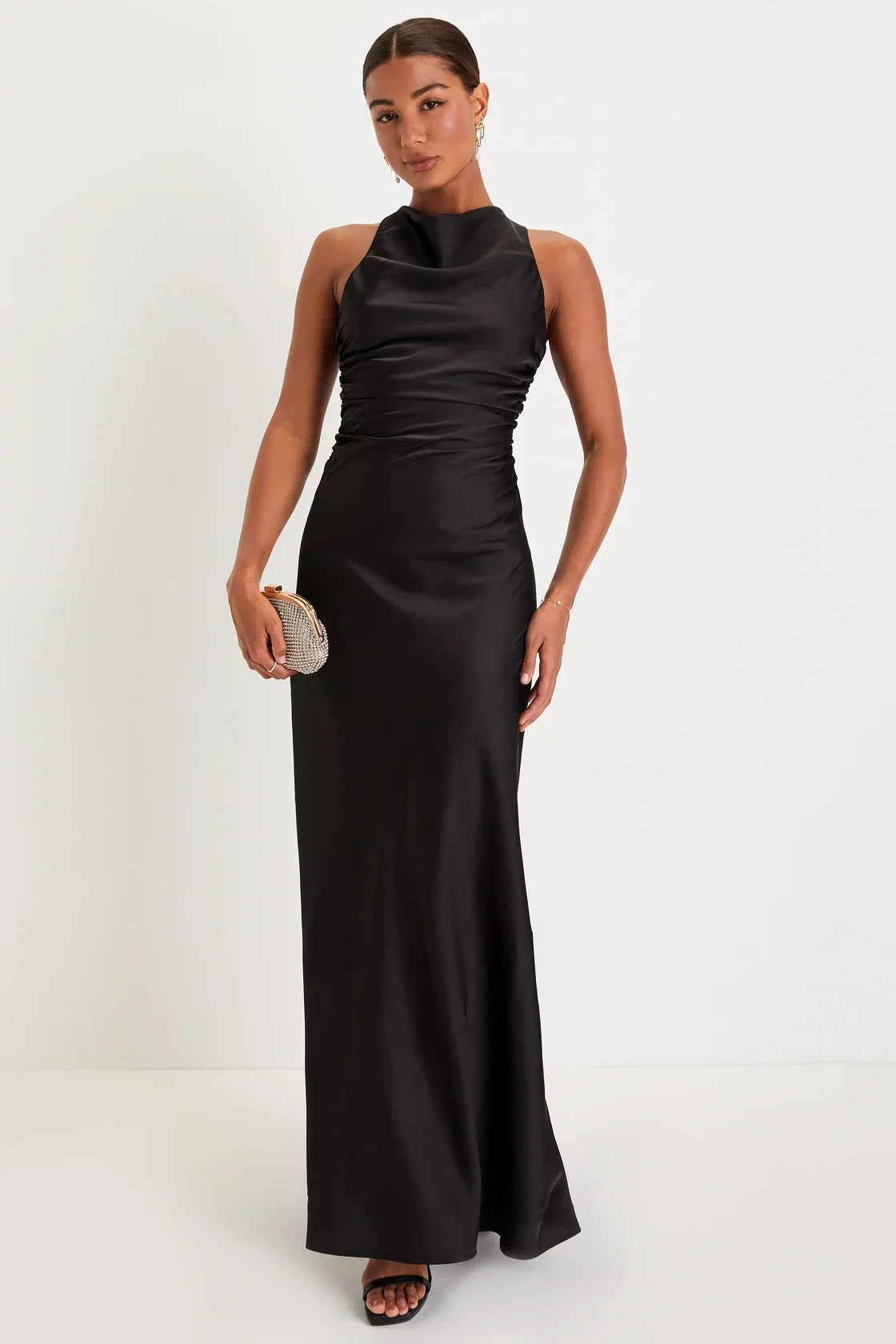 Effortlessly Sensational White Satin Backless Maxi Dress