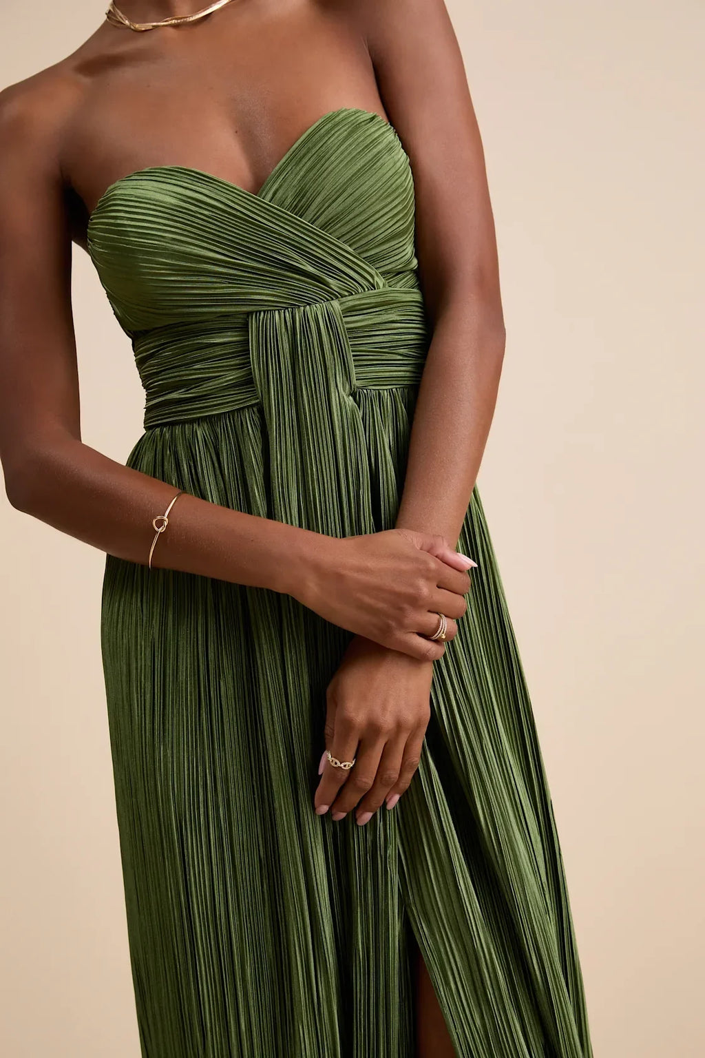 Oswin Navy Satin Plisse Strapless Maxi Dress
