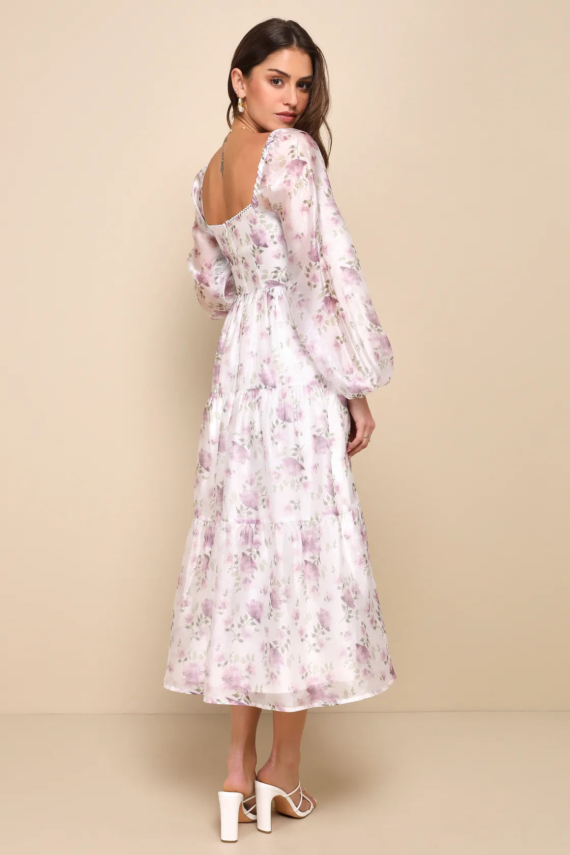 Radiant Afternoon Ivory Floral Cutout Tiered Midi Dress