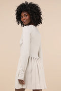 Beyond Sweet Heathered Beige Pearl Pleated Mini Sweater Dress