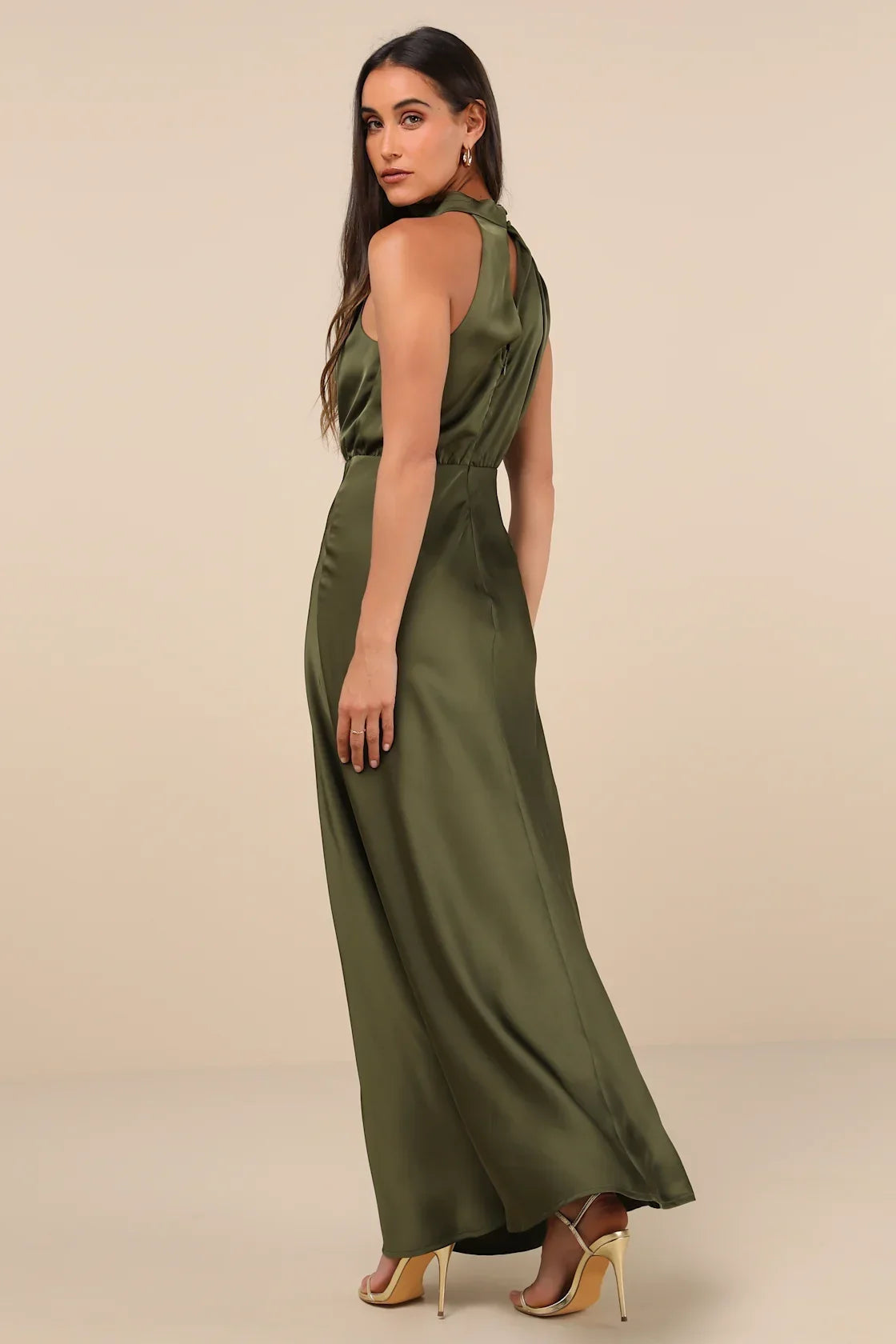 Distinctive Charm Slate Blue Satin Asymmetrical Maxi Dress