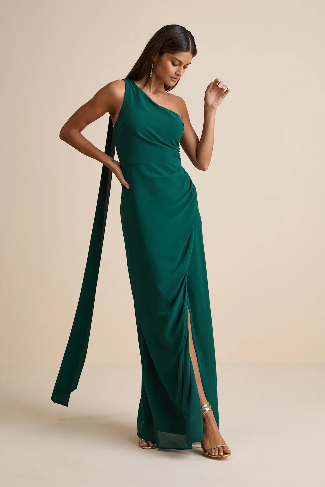 Adeline Lavender One-Shoulder Scarf Maxi Dress
