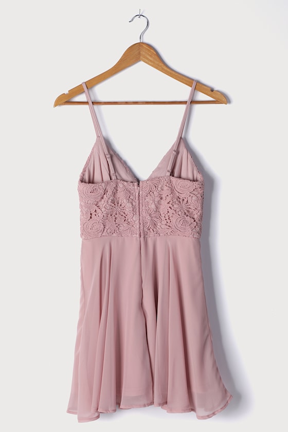 Sweet Emotions Mauve Pink Crochet Lace Skater Dress