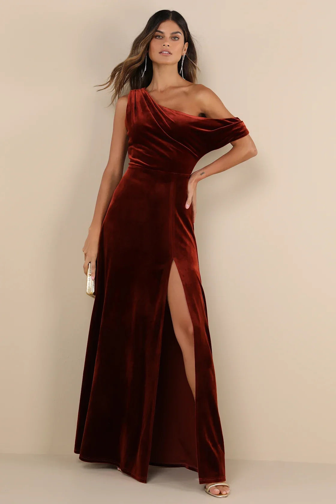 Coveted Confidence Black Velvet Asymmetrical Maxi Dress