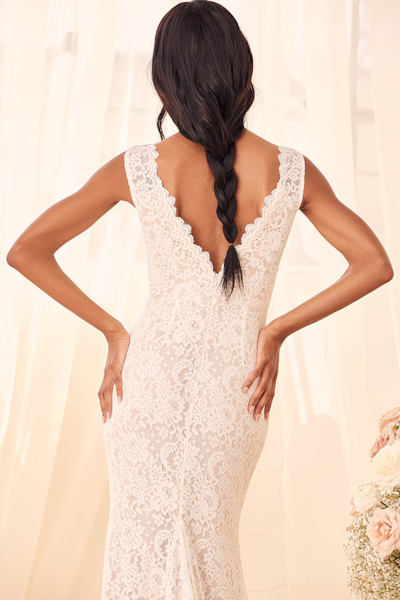 Spectacular Romance White Lace Sleeveless Mermaid Maxi Dress