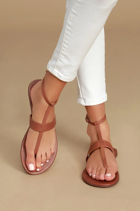 Colleen Cognac Vachetta Leather Flat Sandals