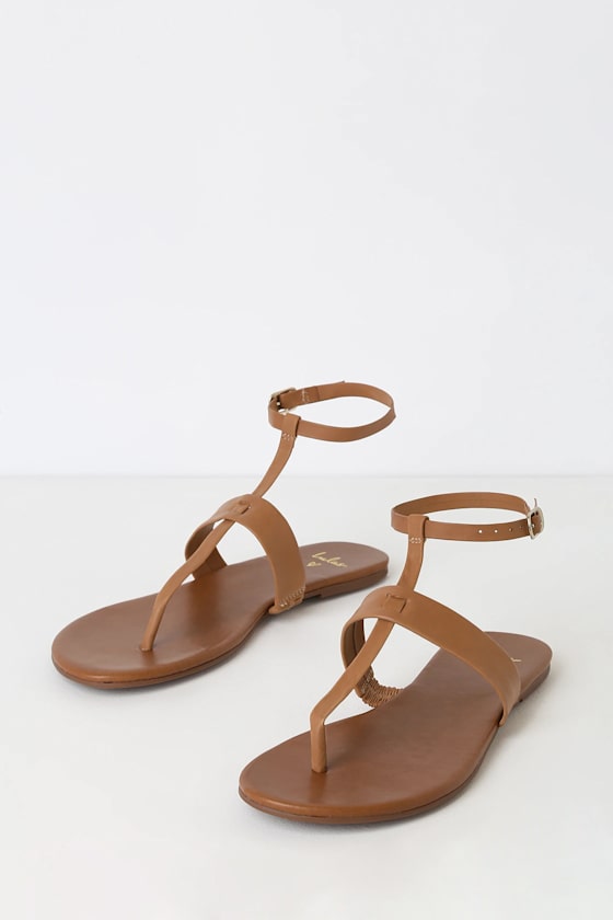 Colleen Cognac Vachetta Leather Flat Sandals
