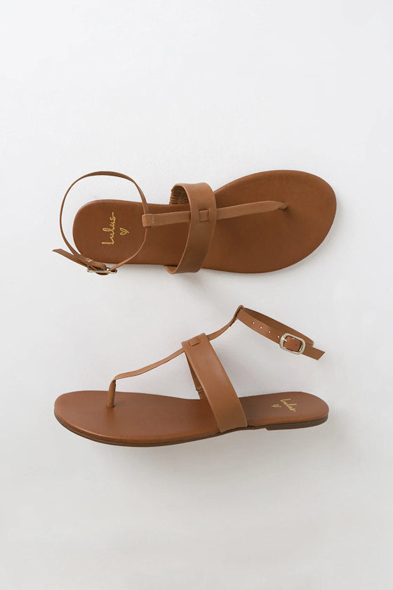 Colleen Cognac Vachetta Leather Flat Sandals