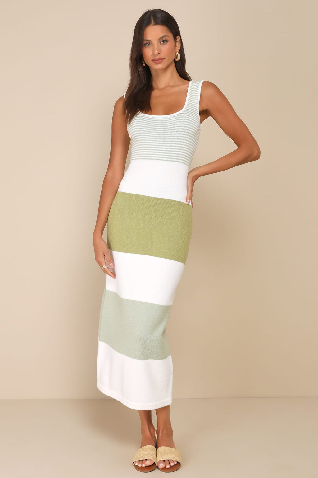 Easily Gorgeous Ivory and Yellow Striped Midi Sweater Dress