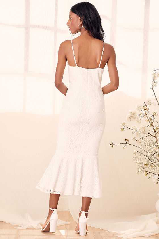 Found Your Love White Lace Sleeveless Trumpet Midi Dress