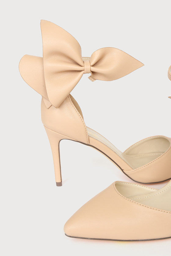 Lizaa Light Nude Bow Ankle Strap Pumps