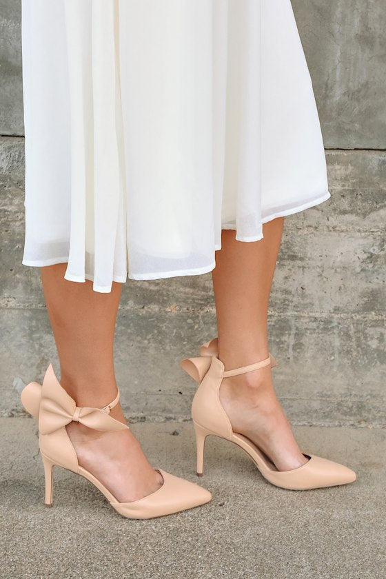 Lizaa Light Nude Bow Ankle Strap Pumps