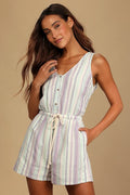 Forever Adventure Lilac Multi Striped Drawstring Romper