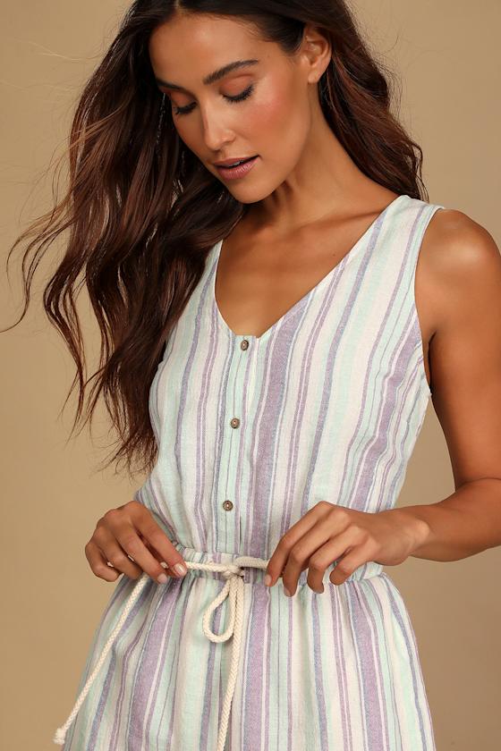 Forever Adventure Lilac Multi Striped Drawstring Romper