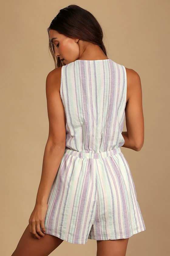 Forever Adventure Lilac Multi Striped Drawstring Romper