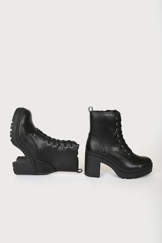 Riana Black Lace-Up Platform Boots