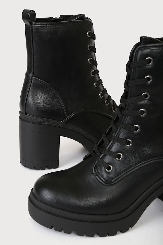 Riana Black Lace-Up Platform Boots