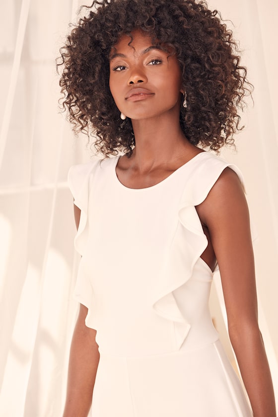 Feel Your Love White Ruffled Wide-Leg Jumpsuit