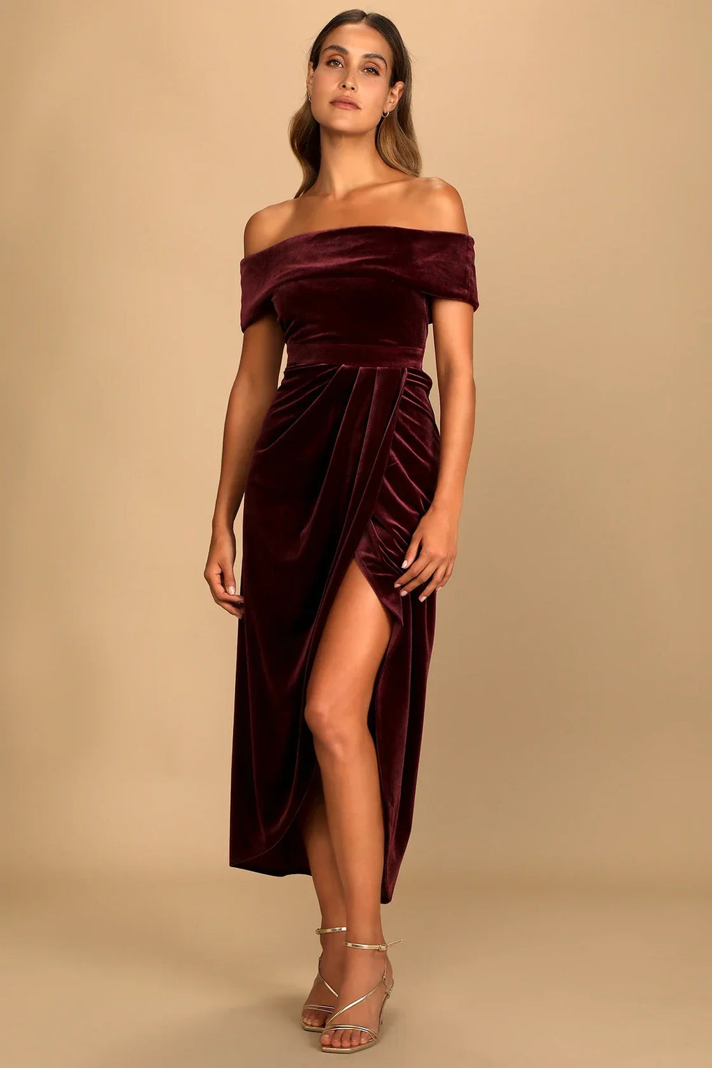 I'm Enchanted Red Velvet Off-the-Shoulder Maxi Dress