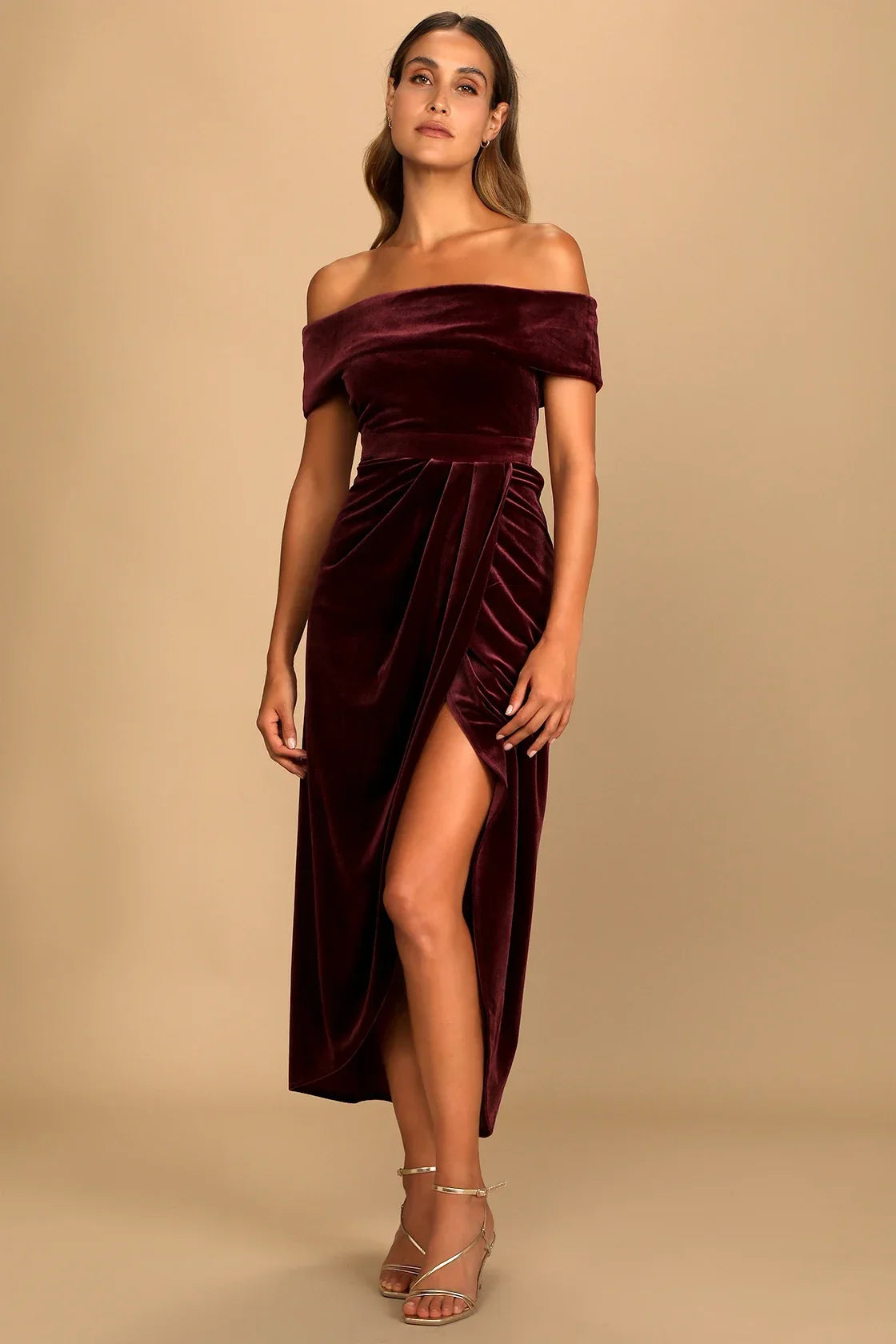 I'm Enchanted Red Velvet Off-the-Shoulder Maxi Dress