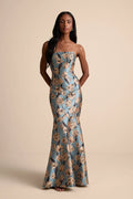 Gowning Around Mauve Floral Jacquard Strapless Maxi Dress