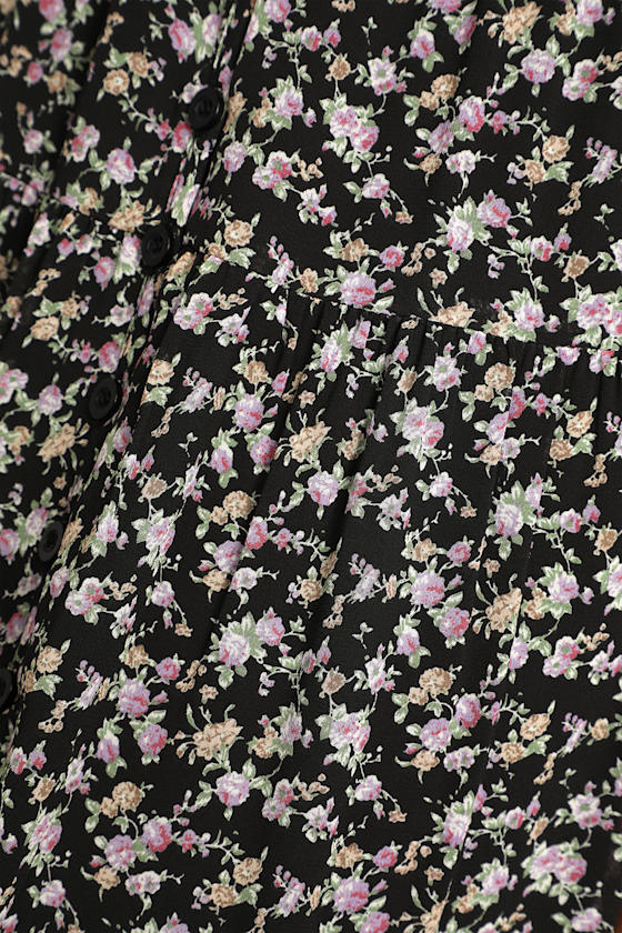 Subtle Sweetness Black Floral Print Tiered Maxi Skirt