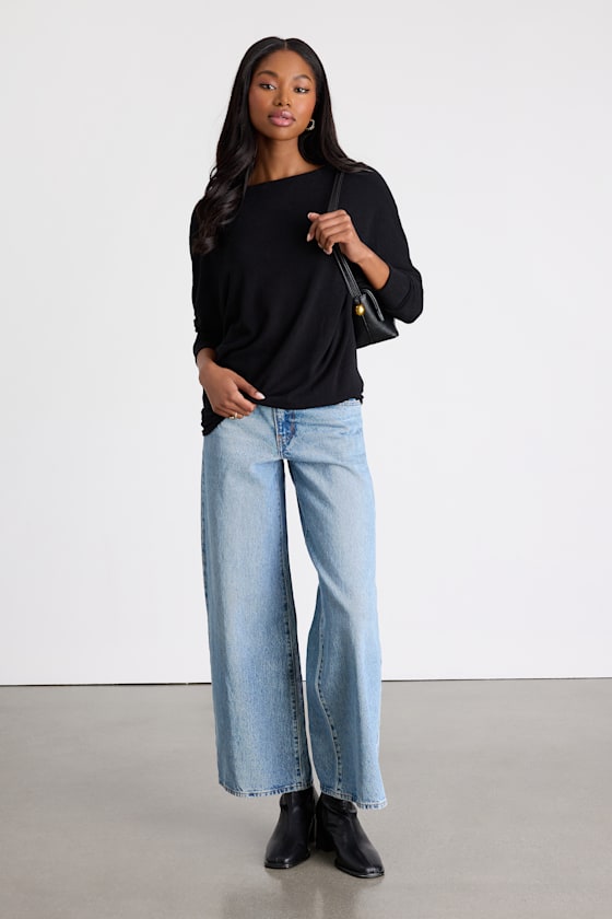 Verla Black Dolman Sleeve Sweater Top