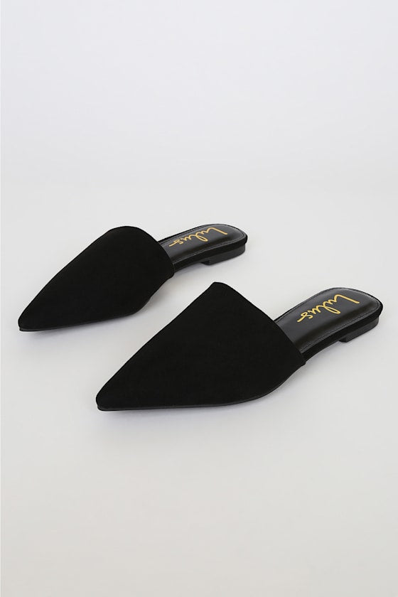 Lorena Black Suede Pointed Toe Slides