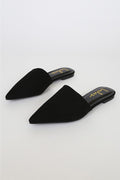 Lorena Black Suede Pointed Toe Slides