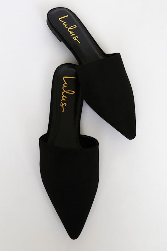 Lorena Black Suede Pointed Toe Slides