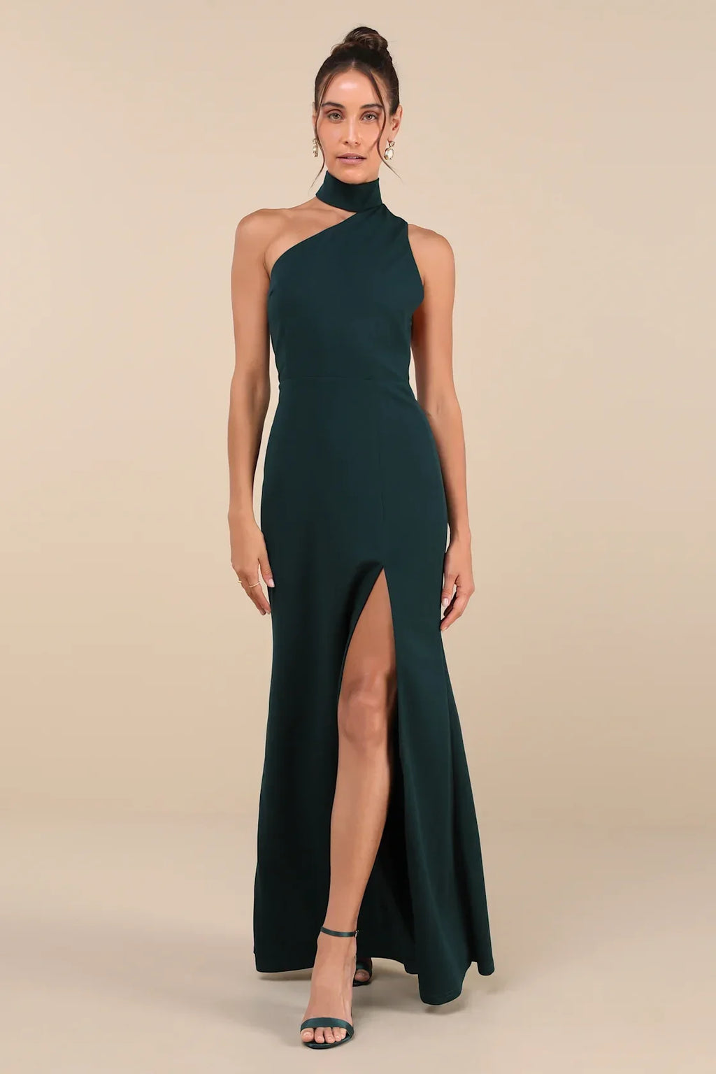 Keep It Interesting Green Asymmetrical Cutout Halter Maxi Dress
