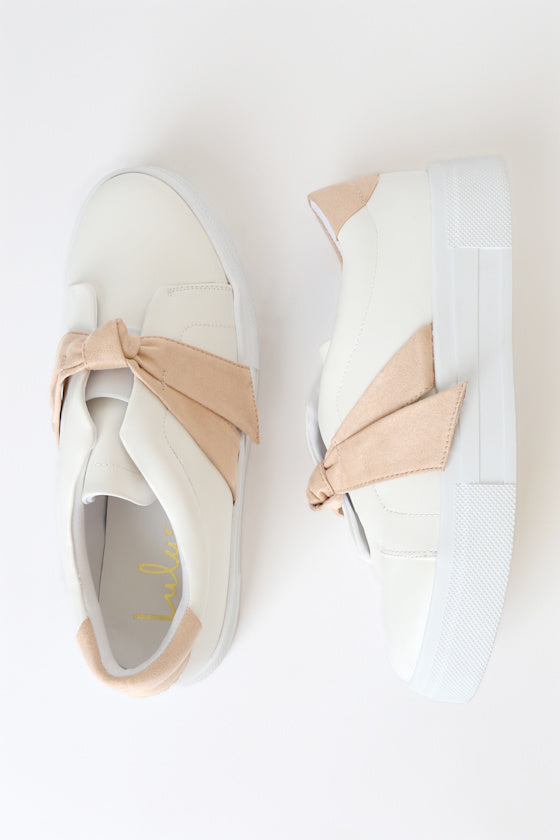 Calissa Light Nude Bow Flatform Sneakers