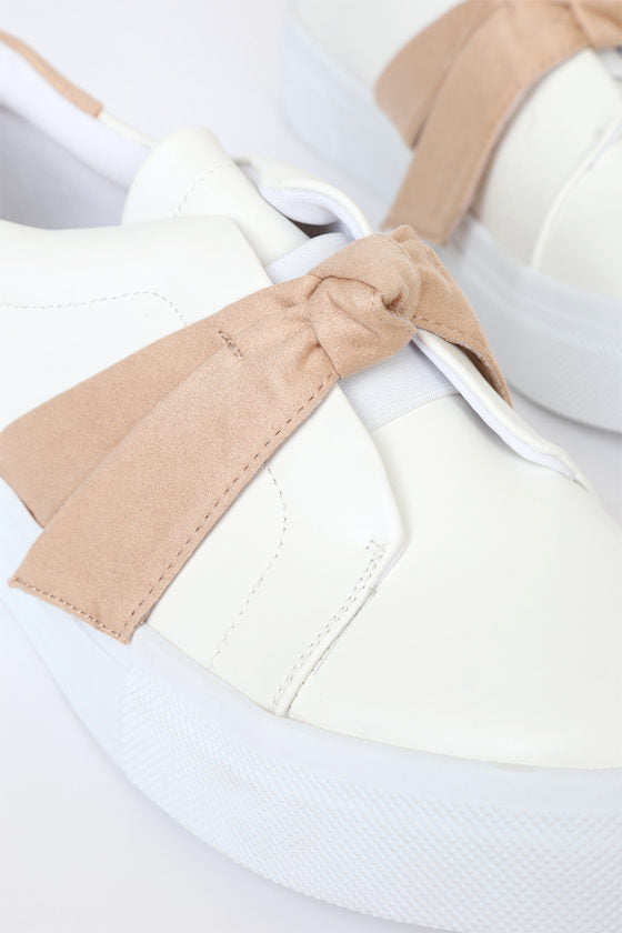 Calissa Light Nude Bow Flatform Sneakers
