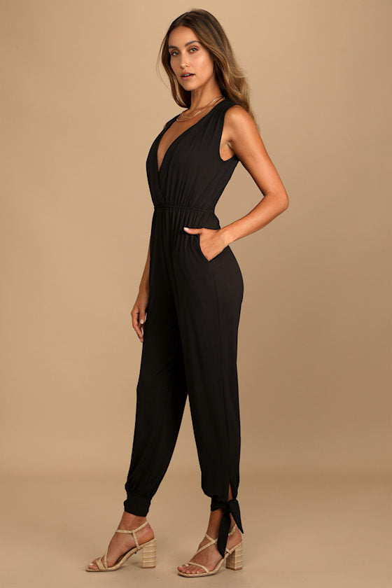 Cool to be Casual Black Sleeveless Jogger Jumpsuit
