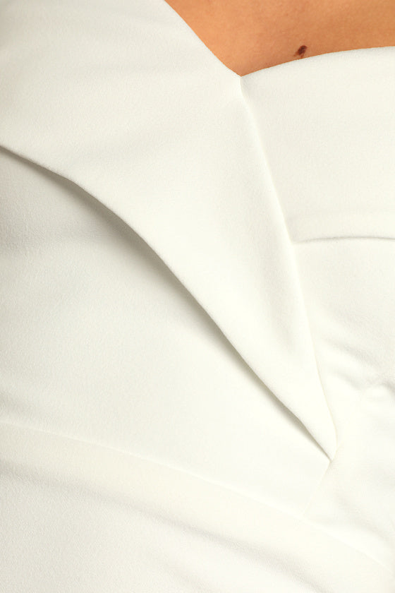 Cordially Invited White Off-the-Shoulder Bow Back Midi Dress