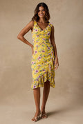 Rio Yellow Multi Floral Ruffled Midi Dress
