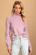 Meet Cozy Lavender Knit Long Sleeve Turtleneck Sweater
