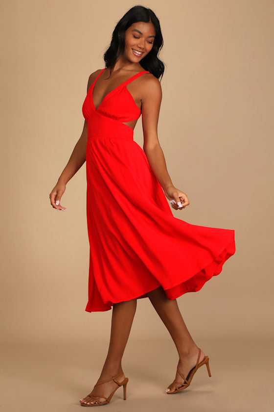 Bold New Look Bright Red Tie-Back Midi Dress With Pockets