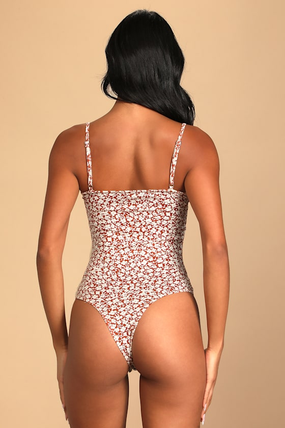 Each and Every Bloom Rust Brown Floral Print Sleeveless Bodysuit