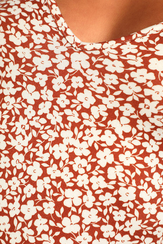 Each and Every Bloom Rust Brown Floral Print Sleeveless Bodysuit